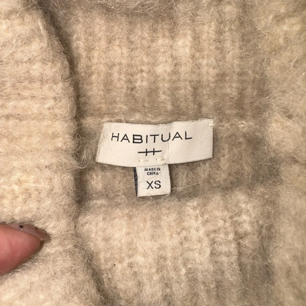 Soft Cashmere Llama Mohair Blend Turtleneck Sweater XS Fuzzy Ribbed Neutral Cozy - Picture 3 of 8